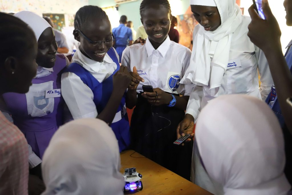 Students learning robotics